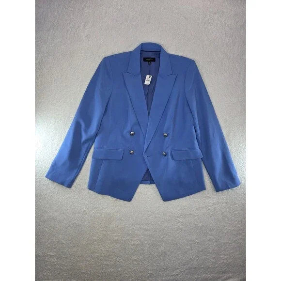 Talbots Blue Double Breasted Blazer Size 8 Silver Crest Buttons New With Tags - Picture 2 of 15